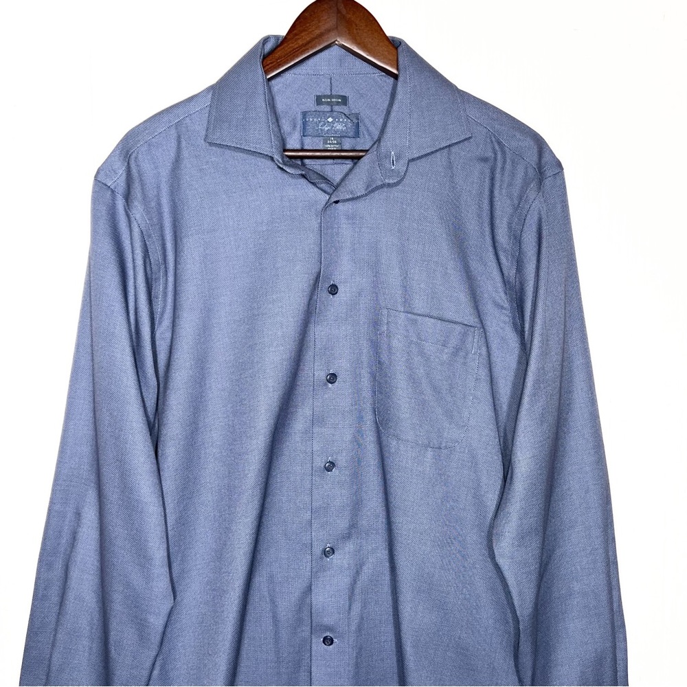 Joseph Abboud Mens No Iron Blue Long Sleeve Buttondown Shirt - Picture 2 of 6